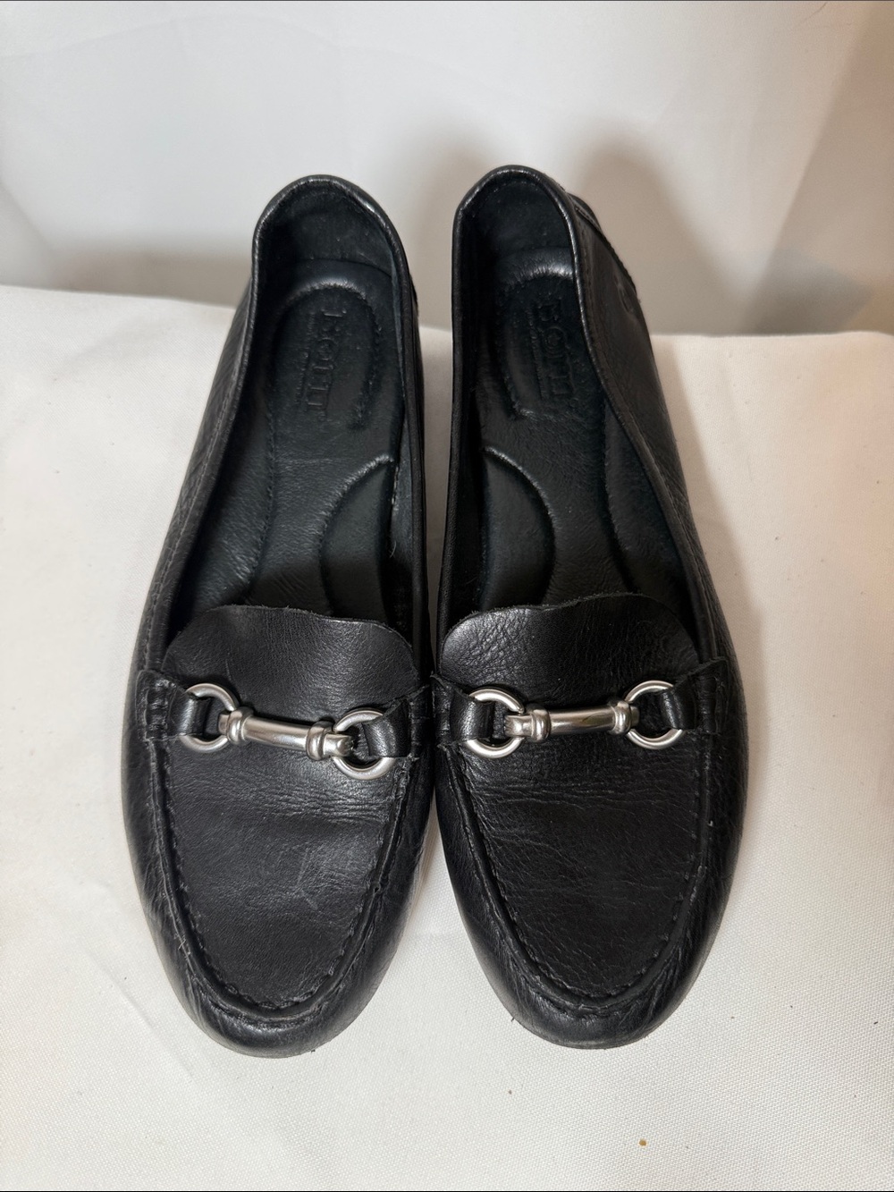 Born Black Leather Women's Loafers with Silver Horsebit